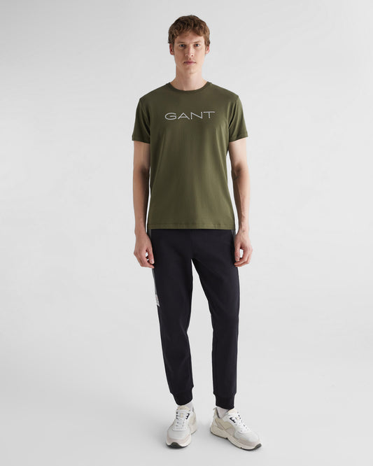 Bawełniana koszulka męska z nadrukiem regular fit zielona