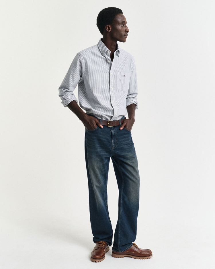 Koszula męska w paski z długim rękawem regular fit niebieska