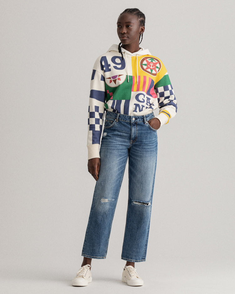 Bawełniane spodnie jeansowe damskie relaxed fit niebieskie