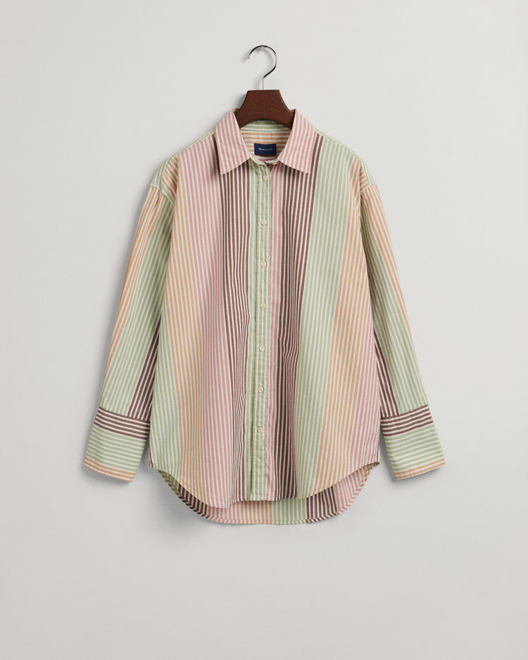 Bawełniana koszula damska w paski z długim rękawem relaxed fit