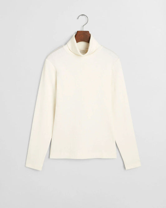 Koszulka damska z golfem z długim rękawem regular fit biała