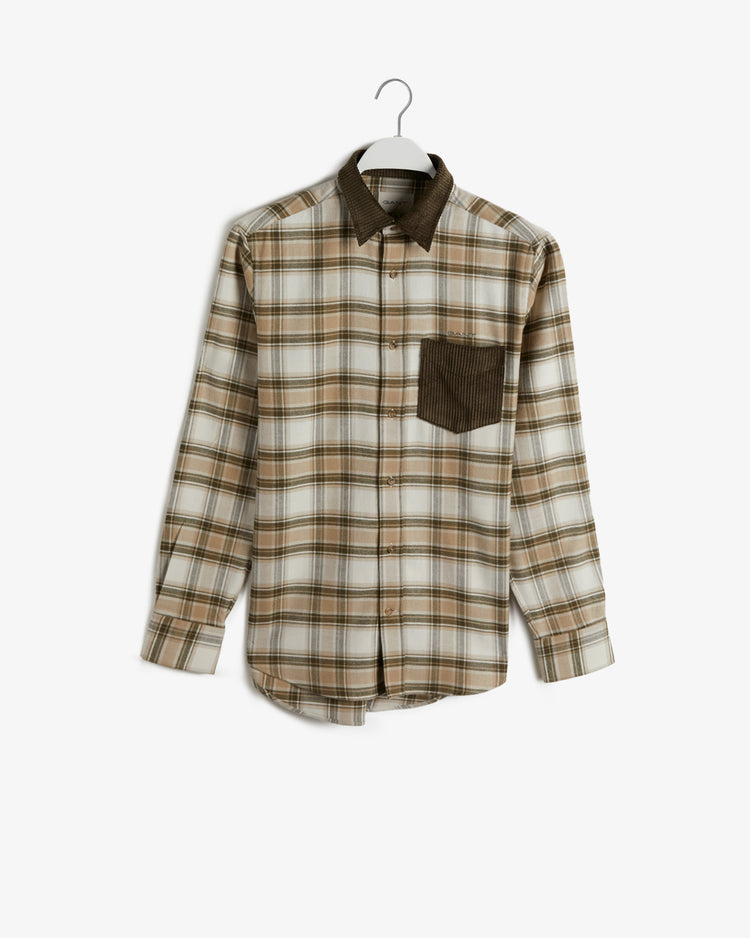 Koszula męska w kratkę z długim rękawem regular fit brązowa