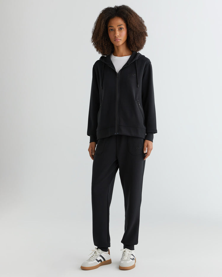 Spodnie dresowe damskie z nadrukiem regular fit czarne