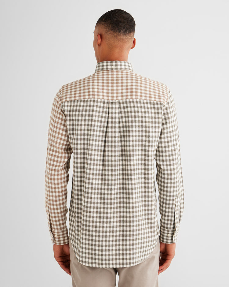 Bawełniana koszula męska w kratkę z długim rękawem regular fit