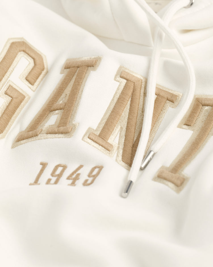 Bluza damska z nadrukiem z kapturem relaxed fit kremowa