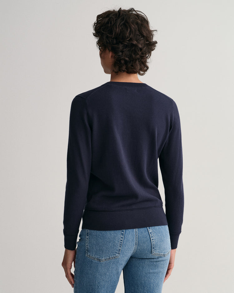 Bawełniany sweter damski z okrągłym kołnierzykiem regular fit granatowy