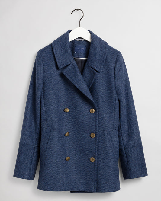 Krótki płaszcz damski z klasycznym kołnierzem regular fit granatowy