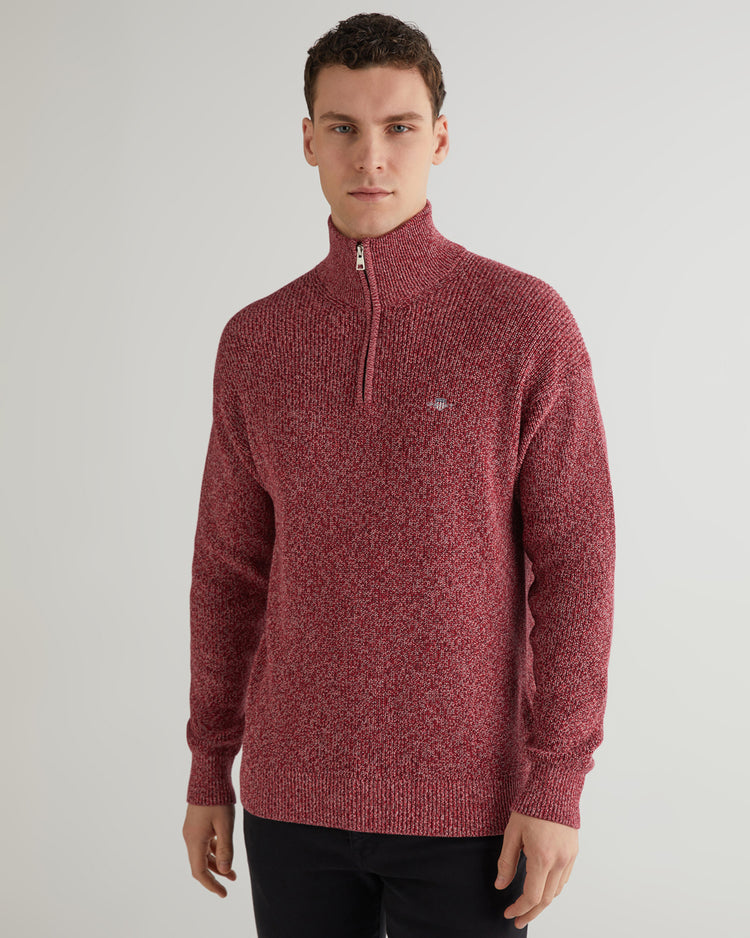 Bawełniany sweter męski z nadrukiem half zip relaxed fit