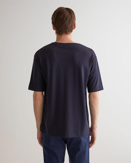 T-shirt męski z nadrukiem okrągły kołnierzyk regular fit granatowy