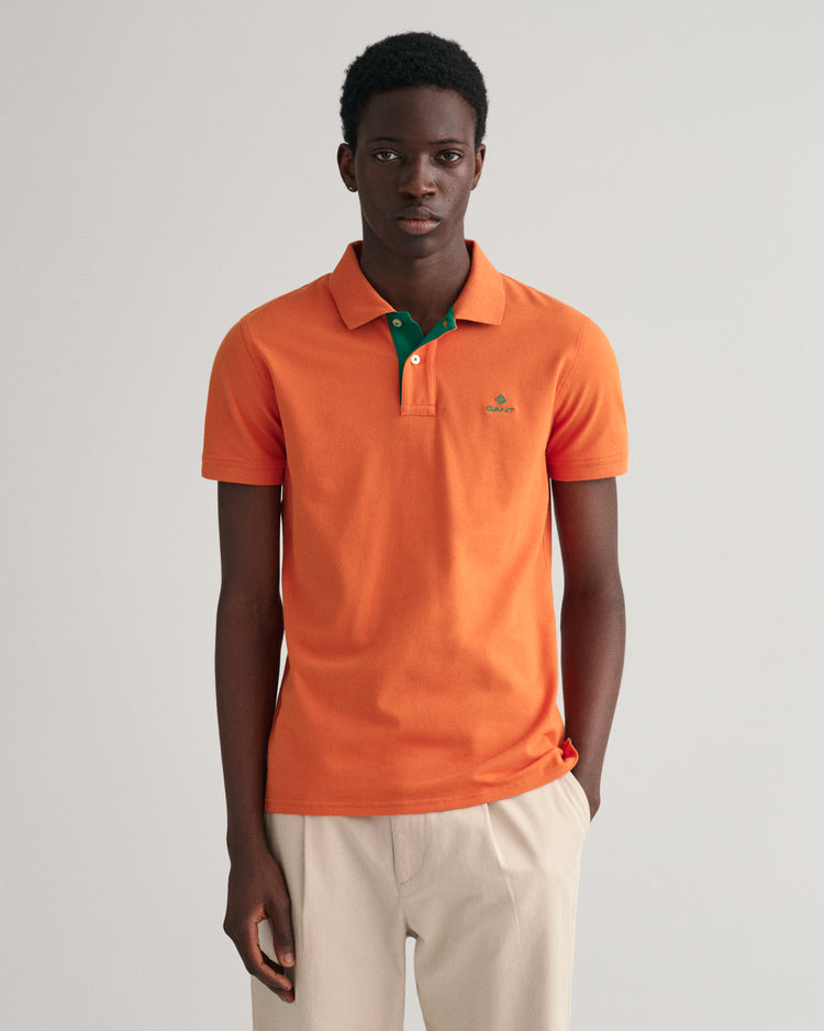 Męska pomarańczowa koszulka polo slim fit