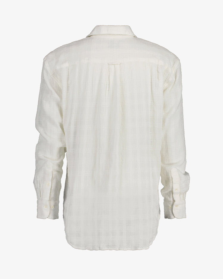 Bawełniana koszula męska w kratkę długi rękaw relaxed fit biała