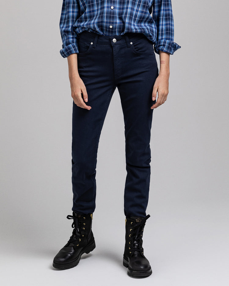 Spodnie damskie slim fit granatowe