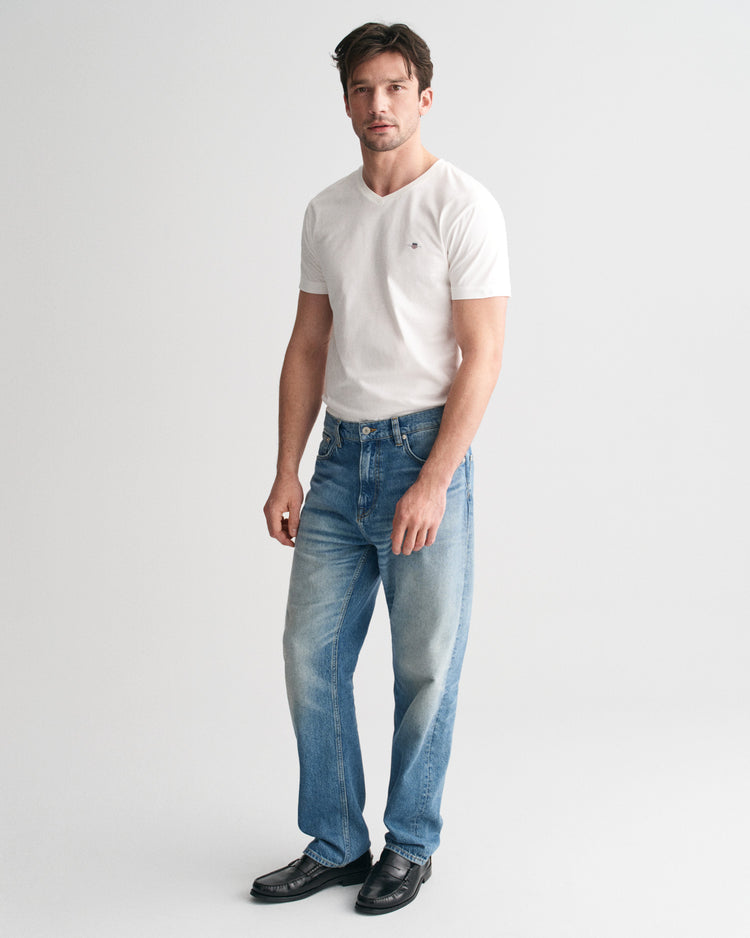 Koszulka męska z dekoltem V slim fit biała