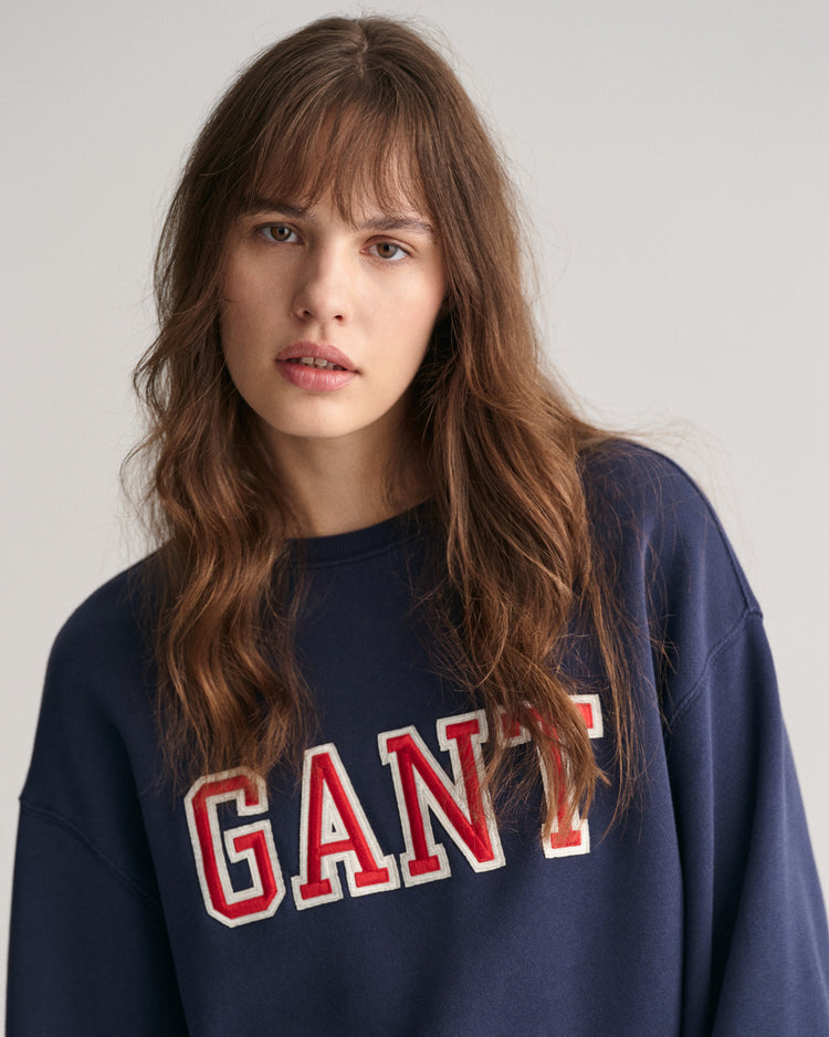 Bawełniana bluza damska z nadrukiem oversize fit granatowa