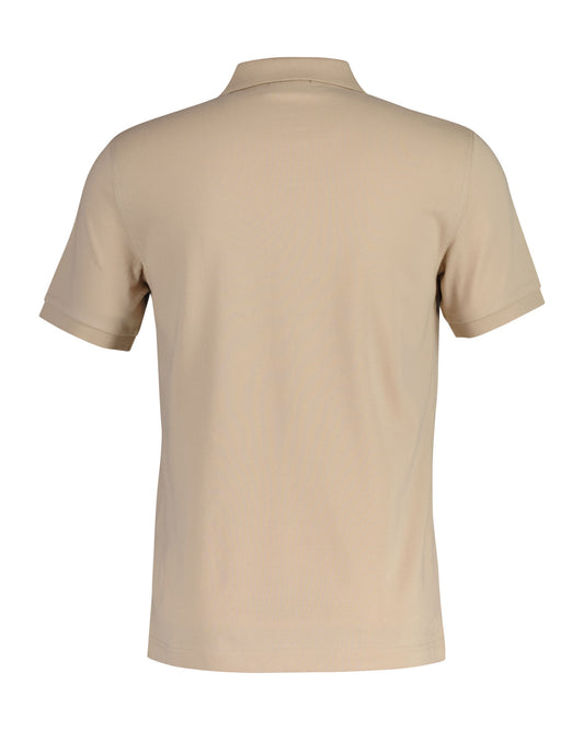 Męska beżowa koszulka polo slim fit z krótkim rękawem z bawełnianej piki
