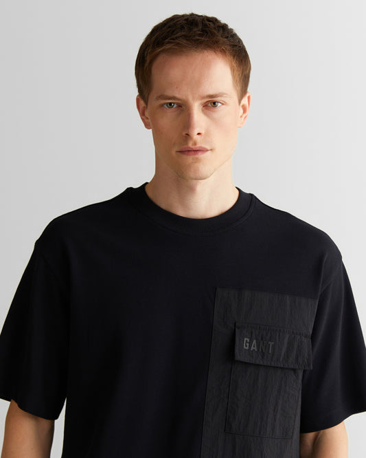 T-shirt męski z nadrukiem z okrągłym kołnierzykiem relaxed fit czarny