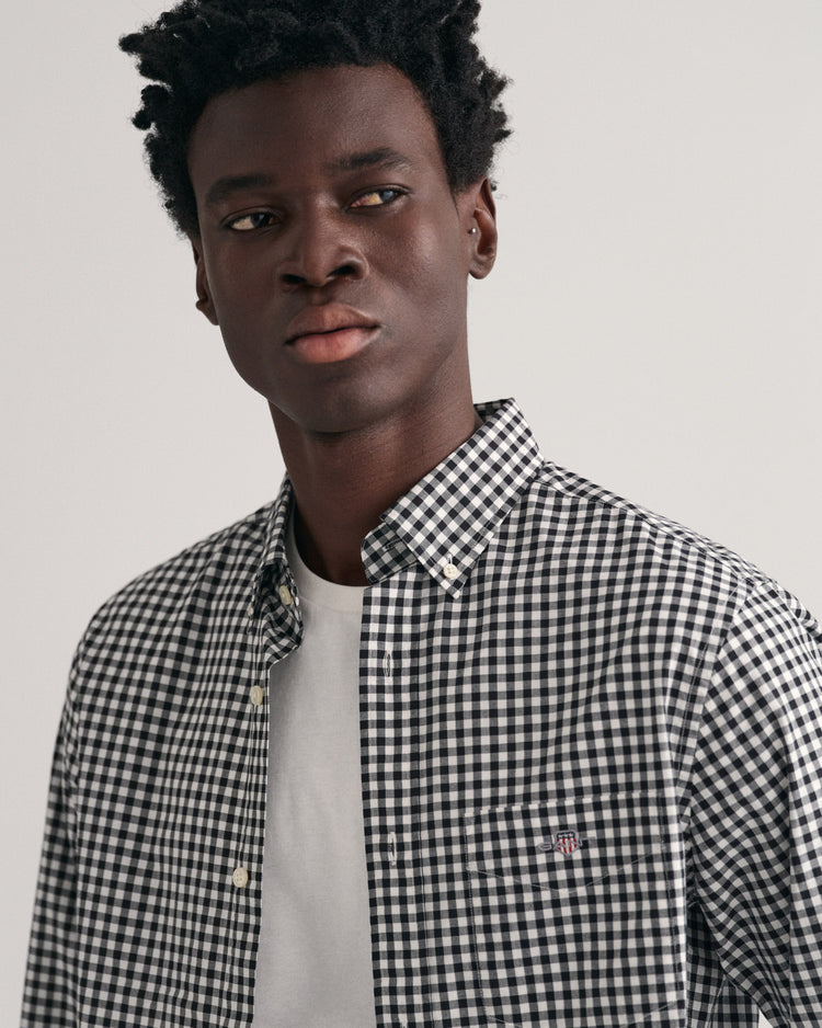 Bawełniana koszula męska w kratkę z długim rękawem regular fit