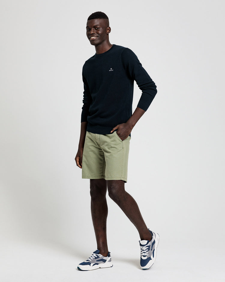 Bawełniany sweter męski z okrągłym kołnierzykiem regular fit granatowy