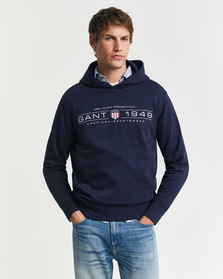 Bluza męska z nadrukiem z kapturem regular fit niebieska