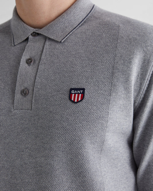 Bawełniany sweter męski z kołnierzykiem polo z długim rękawem regular fit