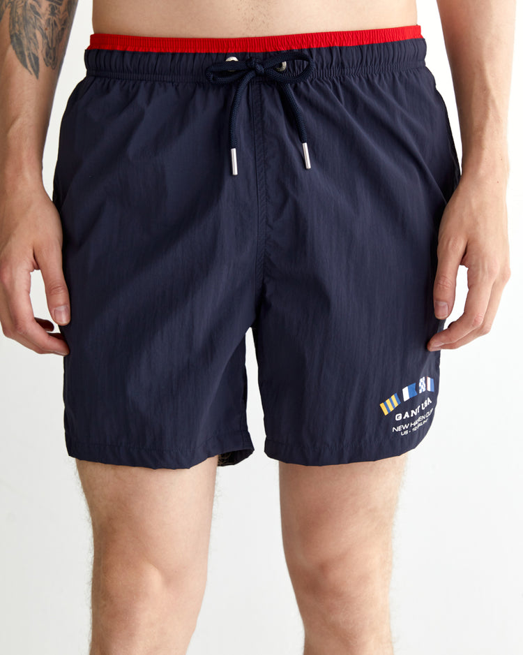 Szorty kąpielowe męskie z nadrukiem regular fit granatowe