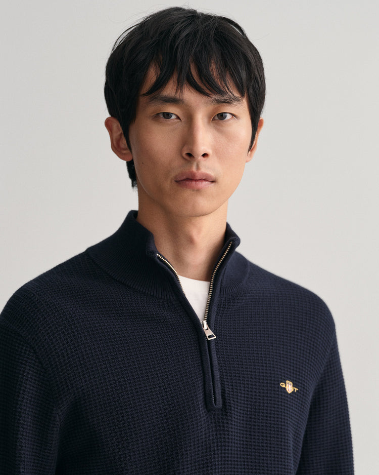 Bawełniany sweter męski z zamkiem granatowy