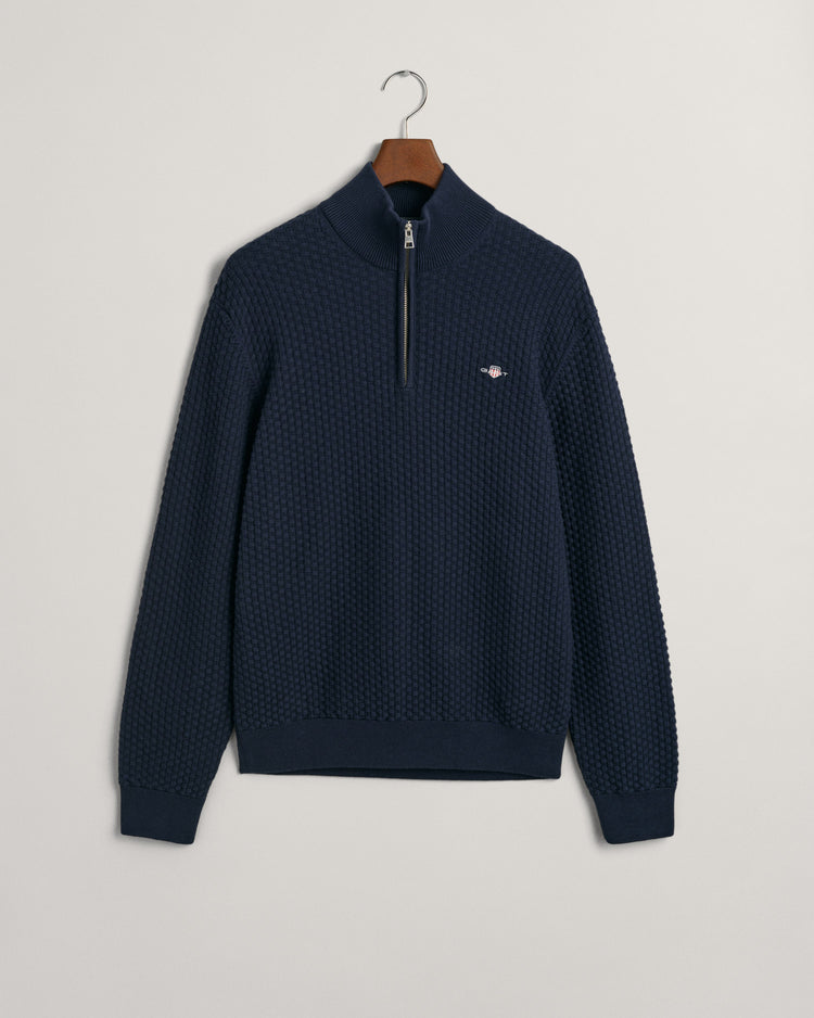 Sweter z fakturowanej bawełny half zip
