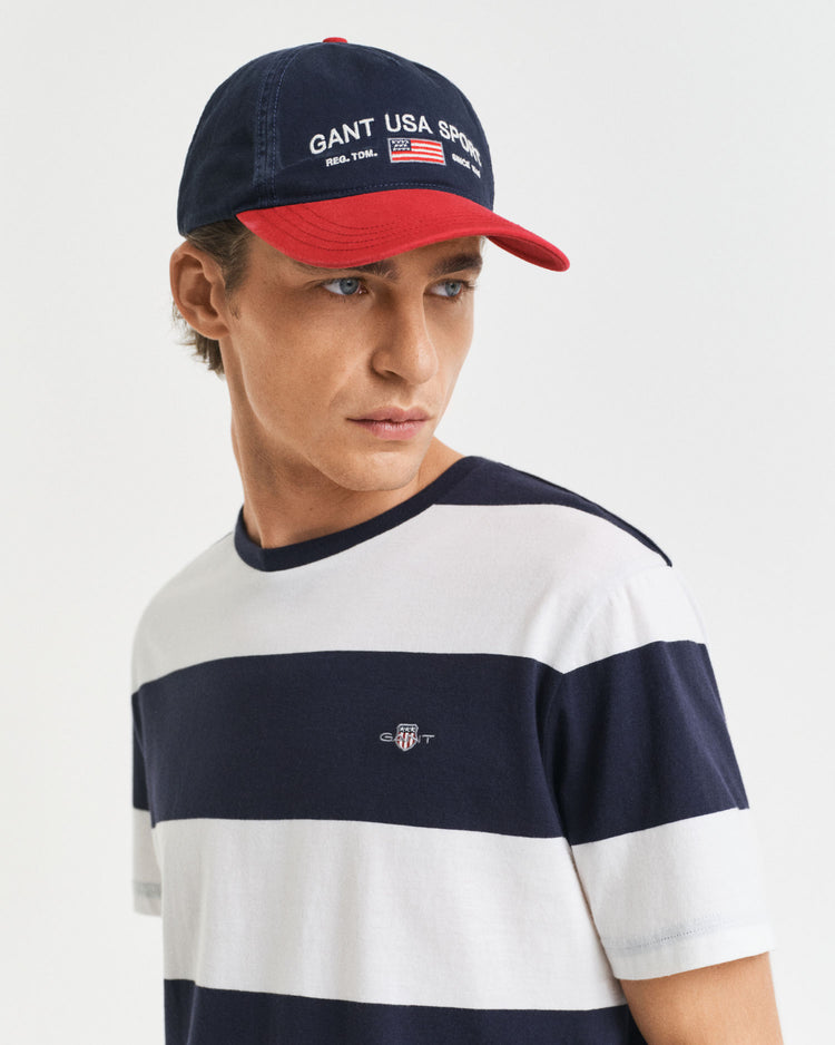 Męski biały bawełniany t-shirt w paski