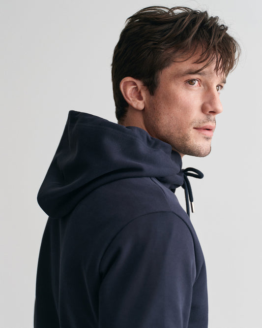 Bluza męska z nadrukiem z kapturem regular fit granatowa