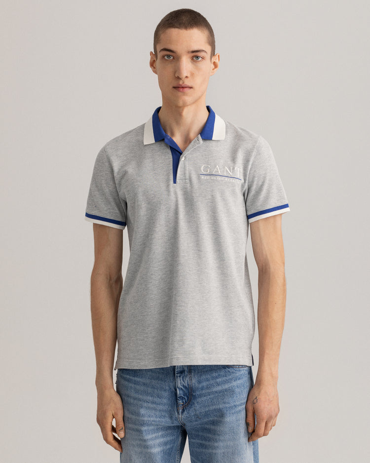 Bawełniane polo męskie z nadrukiem z krótkim rękawem regular fit