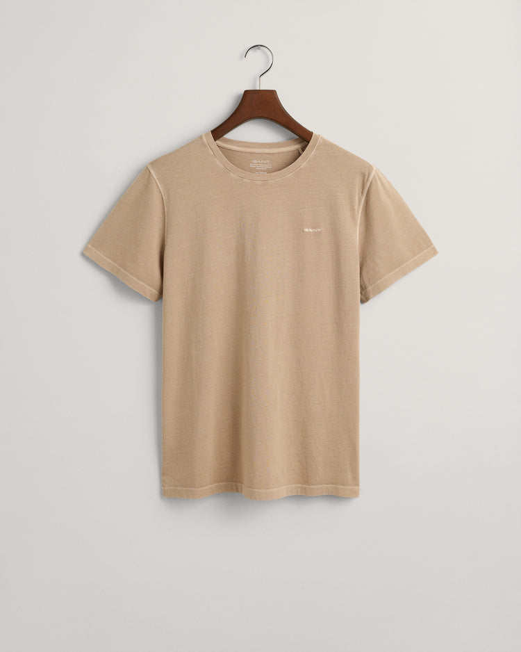 Męski beżowy T-shirt z logo o luźnym kroju i okrągłym dekolcie