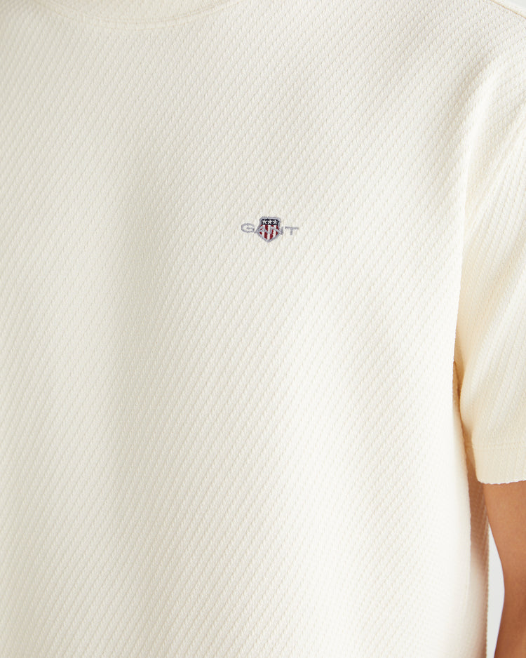 T-shirt męski z okrągłym kołnierzykiem relaxed fit kremowy