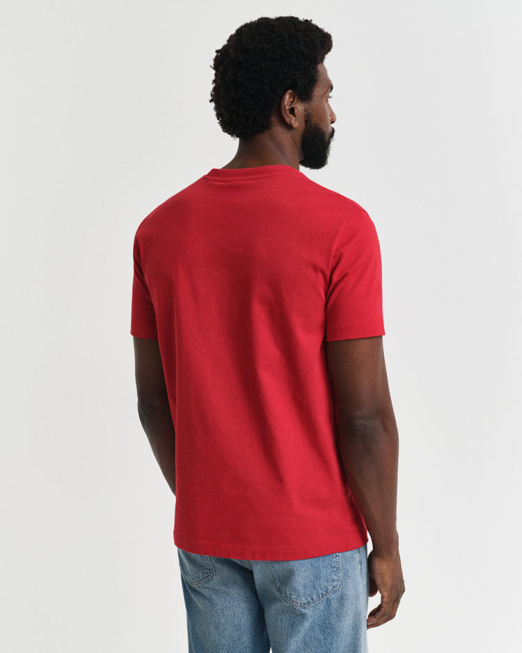 T-shirt męski z nadrukiem okrągły kołnierzyk regular fit czerwony