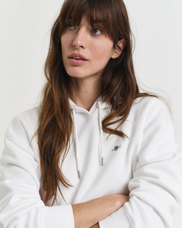 Bawełniana bluza damska z kapturem relaxed fit biała