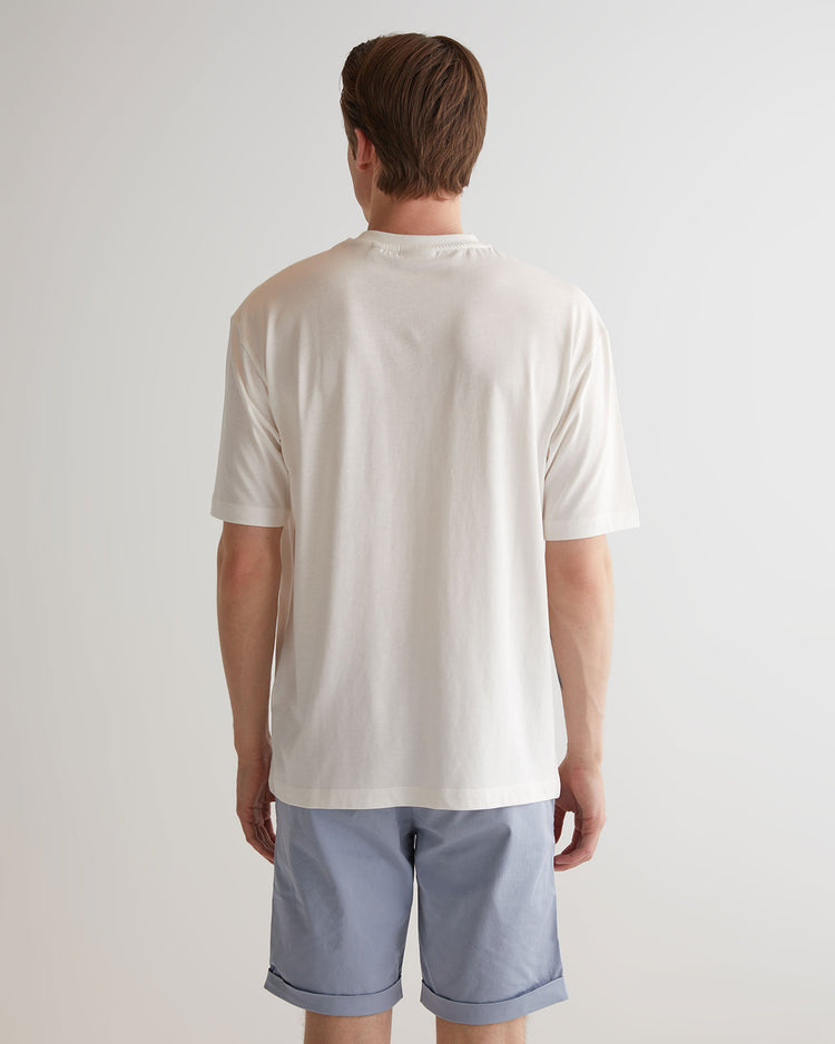 T-shirt męski z okrągłym kołnierzykiem i nadrukiem oversize fit kremowy