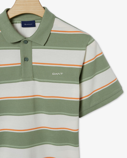 Bawełniane polo męskie w paski z krótkim rękawem regular fit zielone