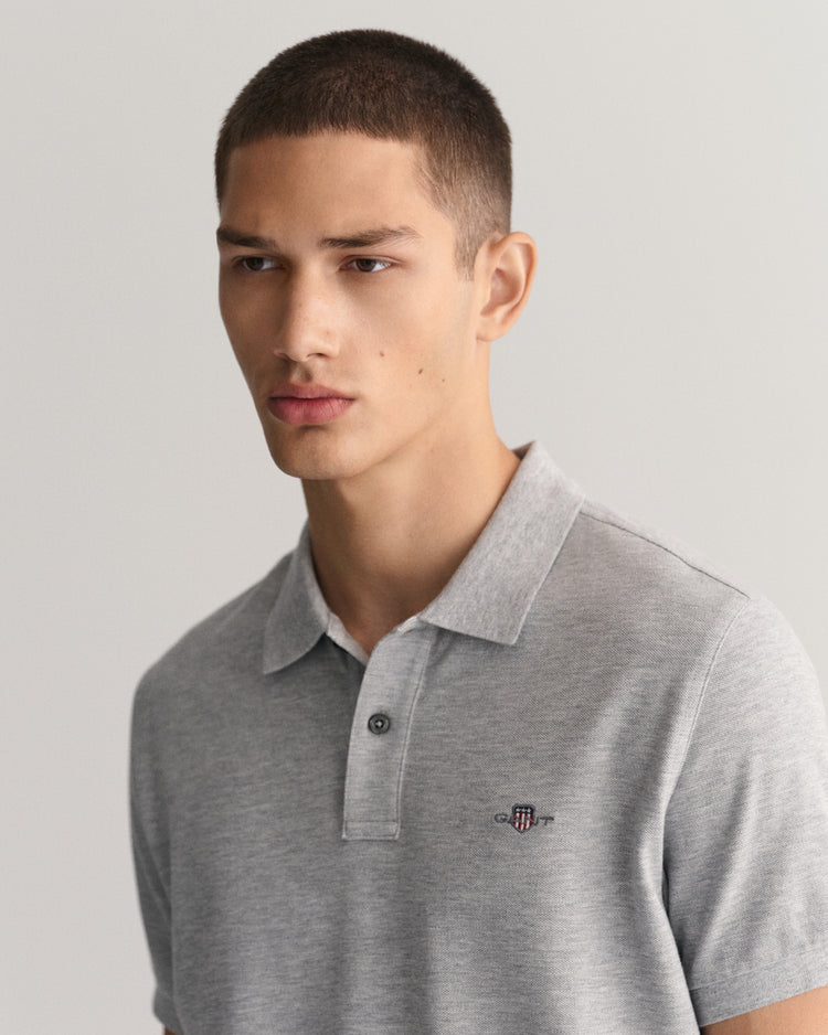 Polo męskie z krótkim rękawem slim fit szare