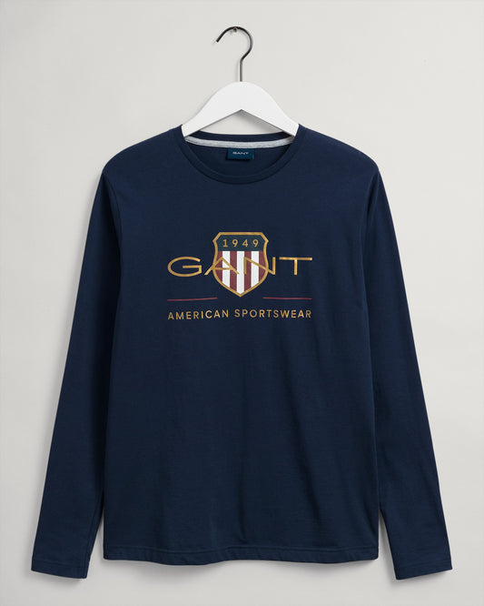 Bawełniana koszulka męska okrągły kołnierzyk z długim rękawem z nadrukiem regular fit