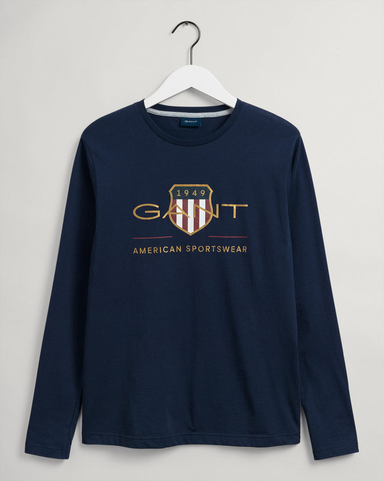 Bawełniana koszulka męska okrągły kołnierzyk z długim rękawem z nadrukiem regular fit