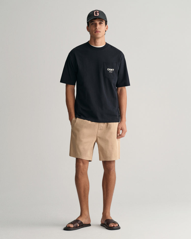 T-shirt męski z nadrukiem okrągły kołnierzyk relaxed fit czarny