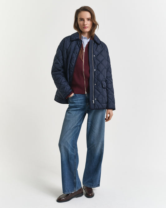 Lekka pikowana kurtka damska ze sztruksowym wykończeniem