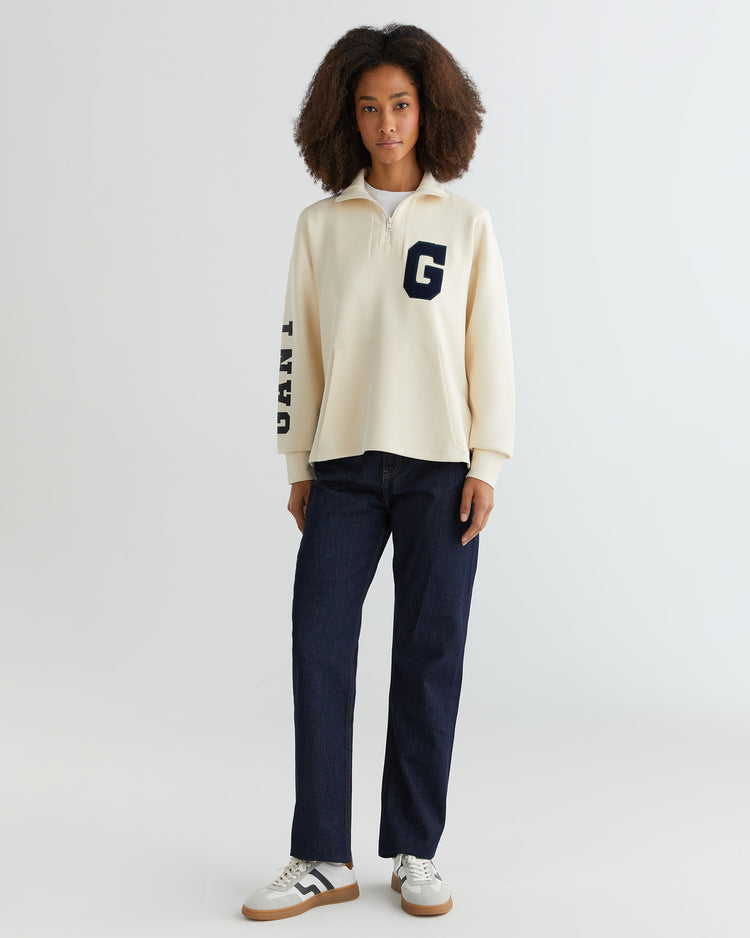 Bluza damska z nadrukiem i zamkiem do połowy regular fit