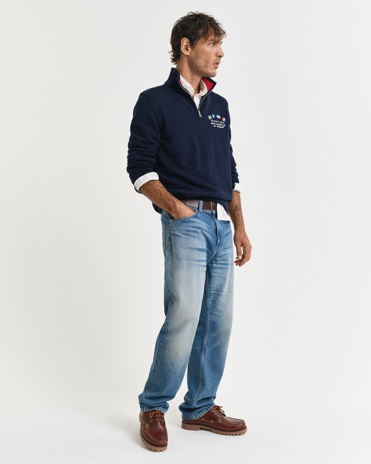 Sweter męski z długim rękawem i zamkiem do połowy regular fit