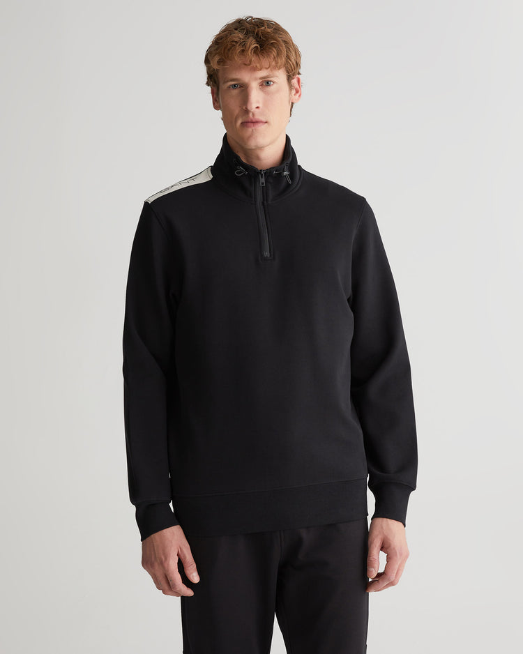 Bluza męska z nadrukiem z zamkiem do połowy regular fit czarna