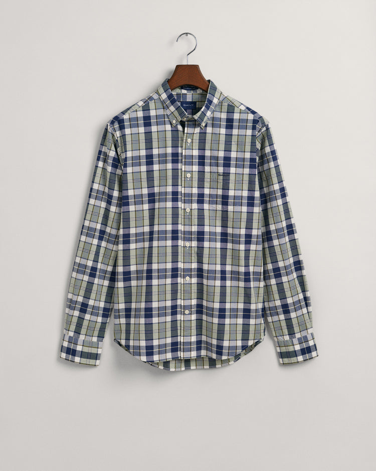 Bawełniana koszula męska w kratkę z długim rękawem regular fit