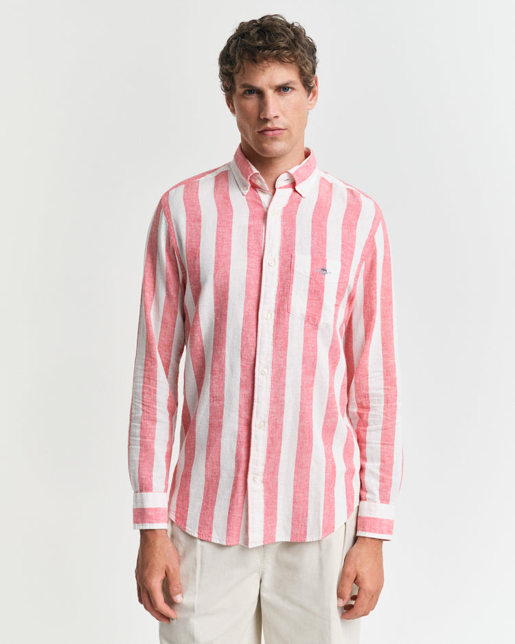 Koszula męska w paski z długim rękawem regular fit czerwona