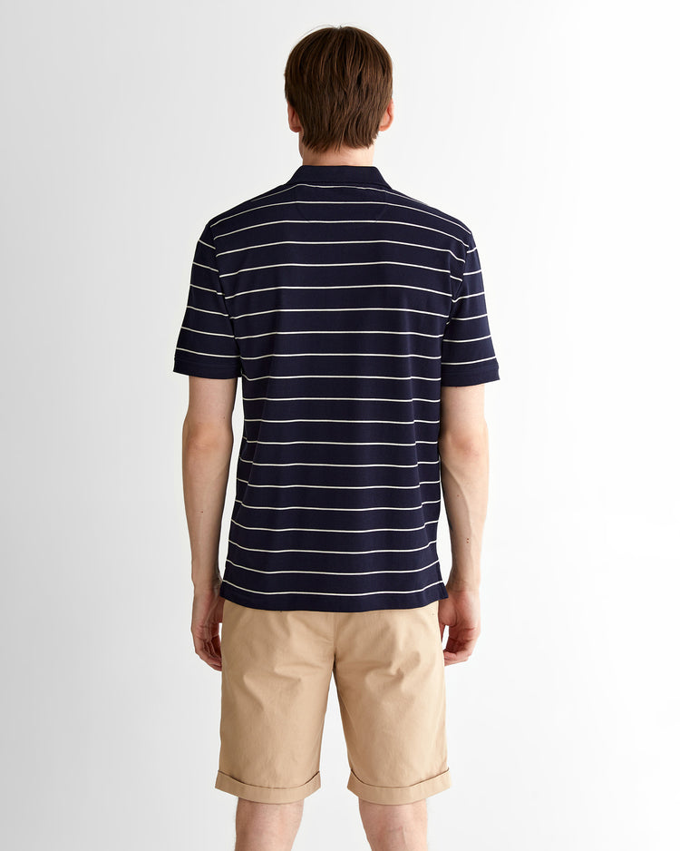 Polo męskie w paski z krótkim rękawem regular fit granatowe