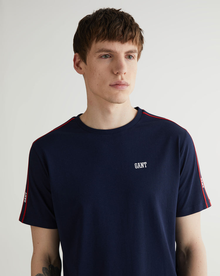 Bawełniany t-shirt męski okrągły kołnierzyk regular fit granatowy