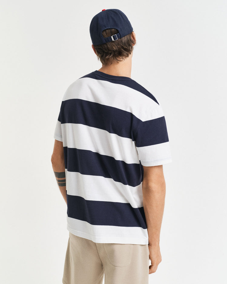 Męski biały bawełniany t-shirt w paski