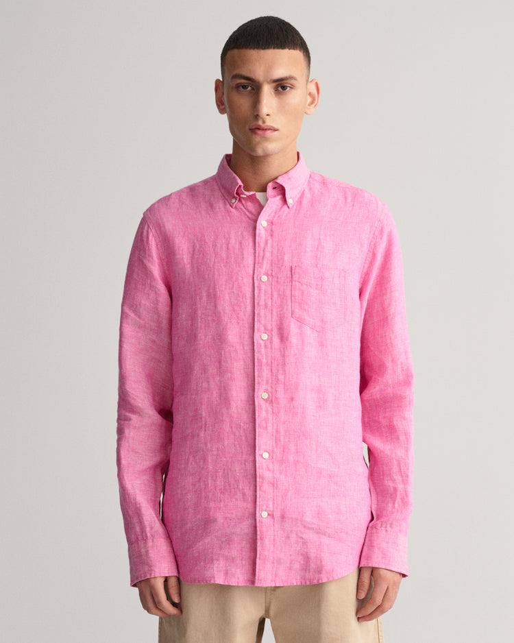 Lniana koszula regular fit różowa